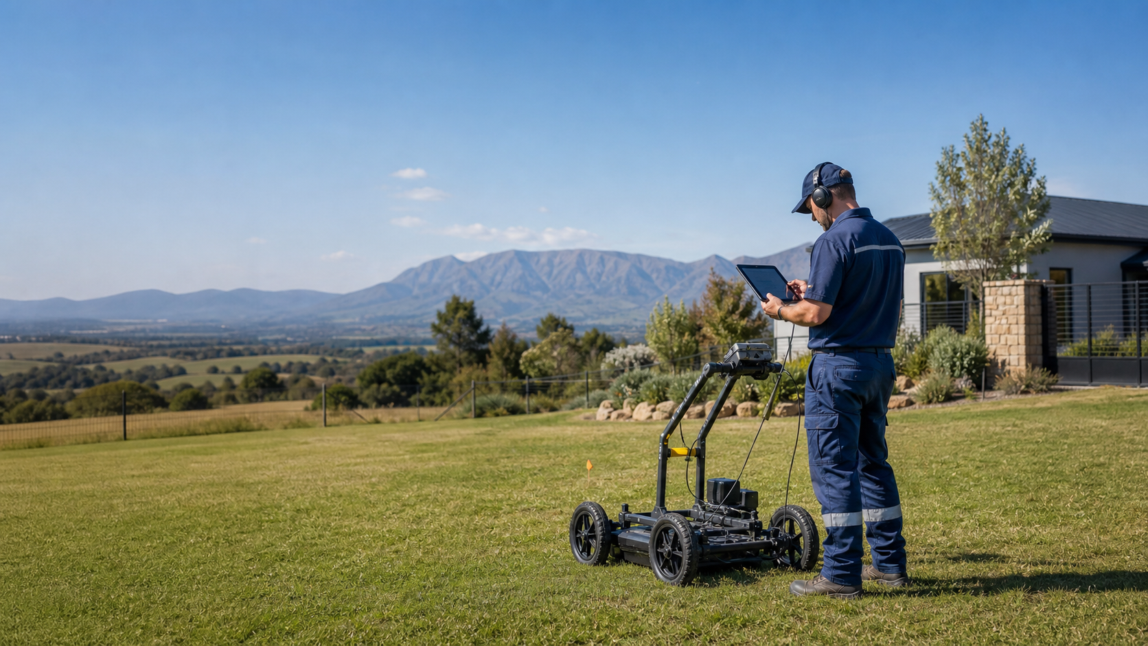 Water survey technician assessing underground water potential before borehole drilling